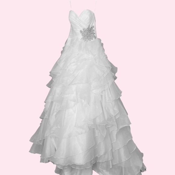 Allure Bridals Wedding Dress Strapless Cascading Tulle Layers Jeweled Beads Gown - Picture 1 of 13